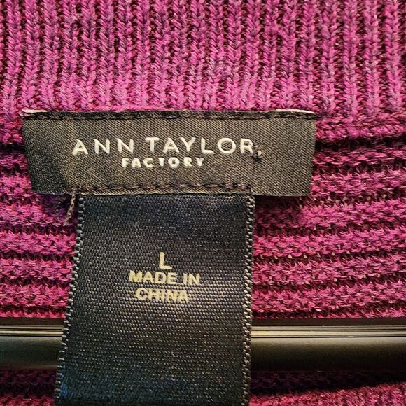 Ann Taylor Knit Ribbed Sweater Top Women L Purple Long Sleeve Round Neck Viscose - Picture 3 of 8